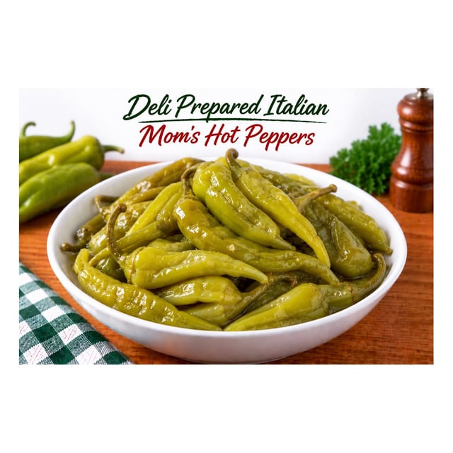 Deli Prepared Italian Mom's Hot Peppers (0.25 lb. increments).